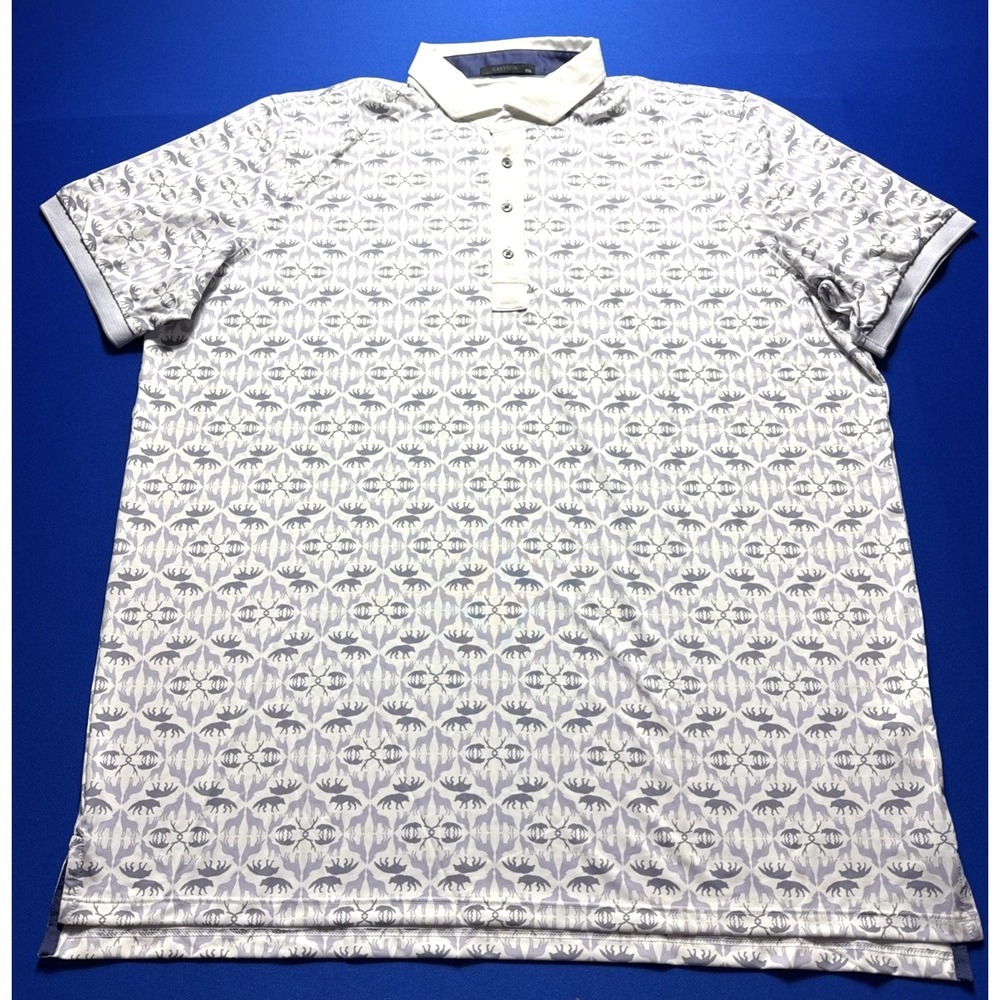 Greyson Golf Shirt Polo Sleeve Logo Wolf Labyrinth AOP Print 2XL White MSRP $118
